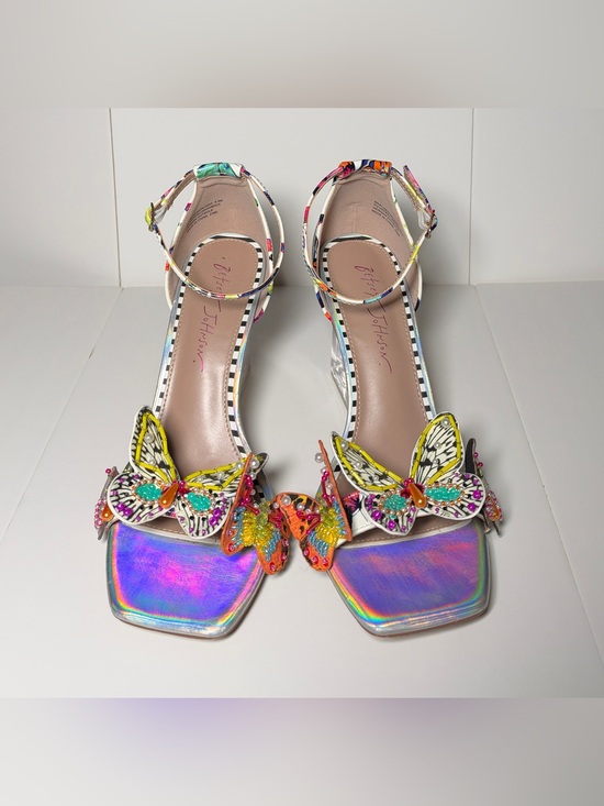 Betsey Johnson Shoes - Betsey Johnson Marloe White Beaded Butterfly Clear Heel Holographic Sandal 8.5